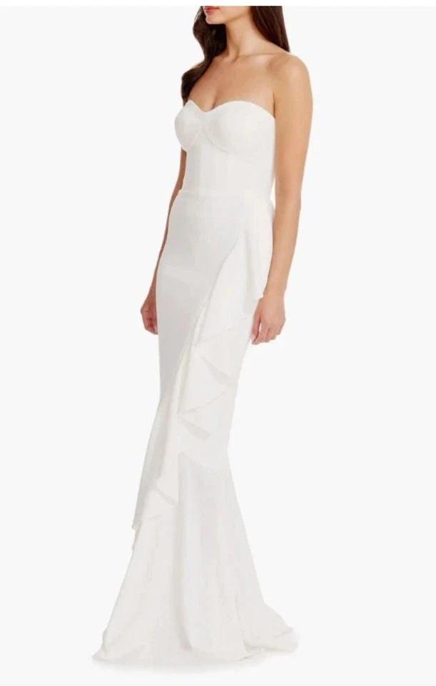 Vestido de sirena sin tirantes con volantes Dress the Population Paris en blanco talla M Foto 2 de 4