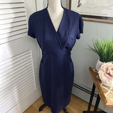 MM LAFLEUR Womens Dress 10 Blue Sheath Stretch Wool Blend Cocktail Career