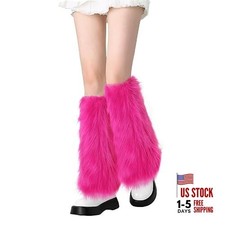 PHOGARY Faux Fur Fuzzy Leg Warmers Furry Boot Covers for Women Girls, Rosa