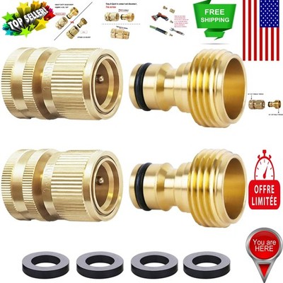 Solid Brass Garden Hose Quick Connect Set - 2 Male & 2 Female Connectors