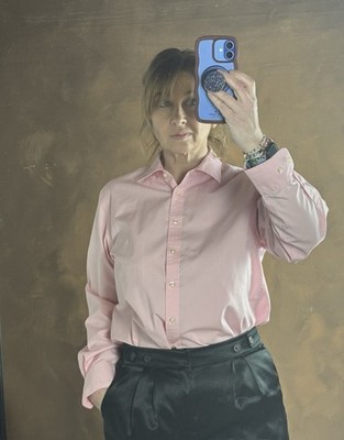 Lands' End Women's Pink Canvas Oxford Shirt Classic Preppy Button-Up Cotton 12
