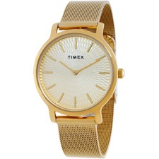Timex Transcend TW2V92800VQ Women's Gold Dial Steel Mesh Watch 34mm Quartz