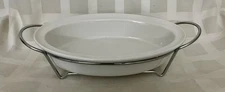 Large White Oval Serving Dish w/Metal Stand