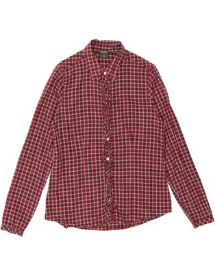 EDDIE BAUER Womens Ruffle Front Shirt UK 14 Medium Red Check Cotton CF13
