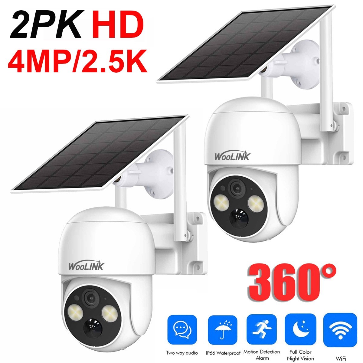 2PK Solar Camera 4MP Outdoor Wireless Wifi Surveillance Security Camera System