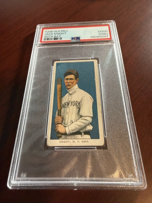 1909-11 T206 Old Mill Jack Knight With Bat Rookie Card. PSA 2(mk)