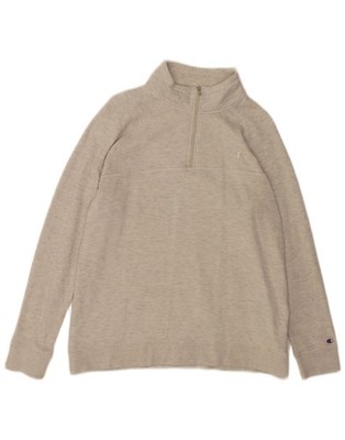 CHAMPION Herren Zip Neck Sweatshirt Pullover Large grau gefleckt Baumwolle BA09