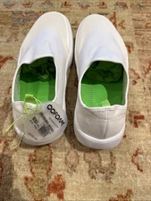 OOFOS Men’s White Slip-On Shoes with Green Insoles