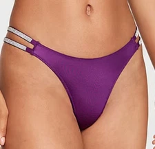 Victorias Secret VERY SEXY Double Bling Strap Thong Panty Purple Satin Small NWT