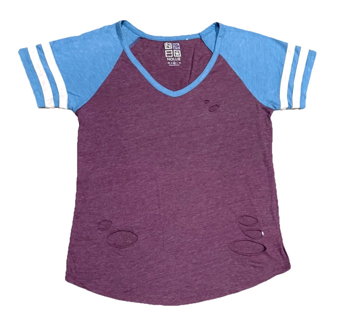 ハンドメイドn Nollie Womens V-Neck T-Shirt Colorblock Purple Blue Striped