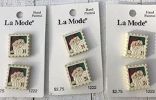 Vtg 90s LA MODE Hand Painted Christmas Santa Stamp Novelty Buttons NOS Card 6