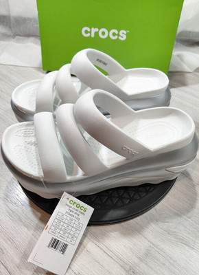 Crocs Mega Crush Metallic Triple Strap Platform Sandals White/Silver W9 M7