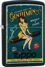 Briquet Tempête Motif Femme Et Cigare, Noir Mat, Image Colorée, Rechargeable,...
