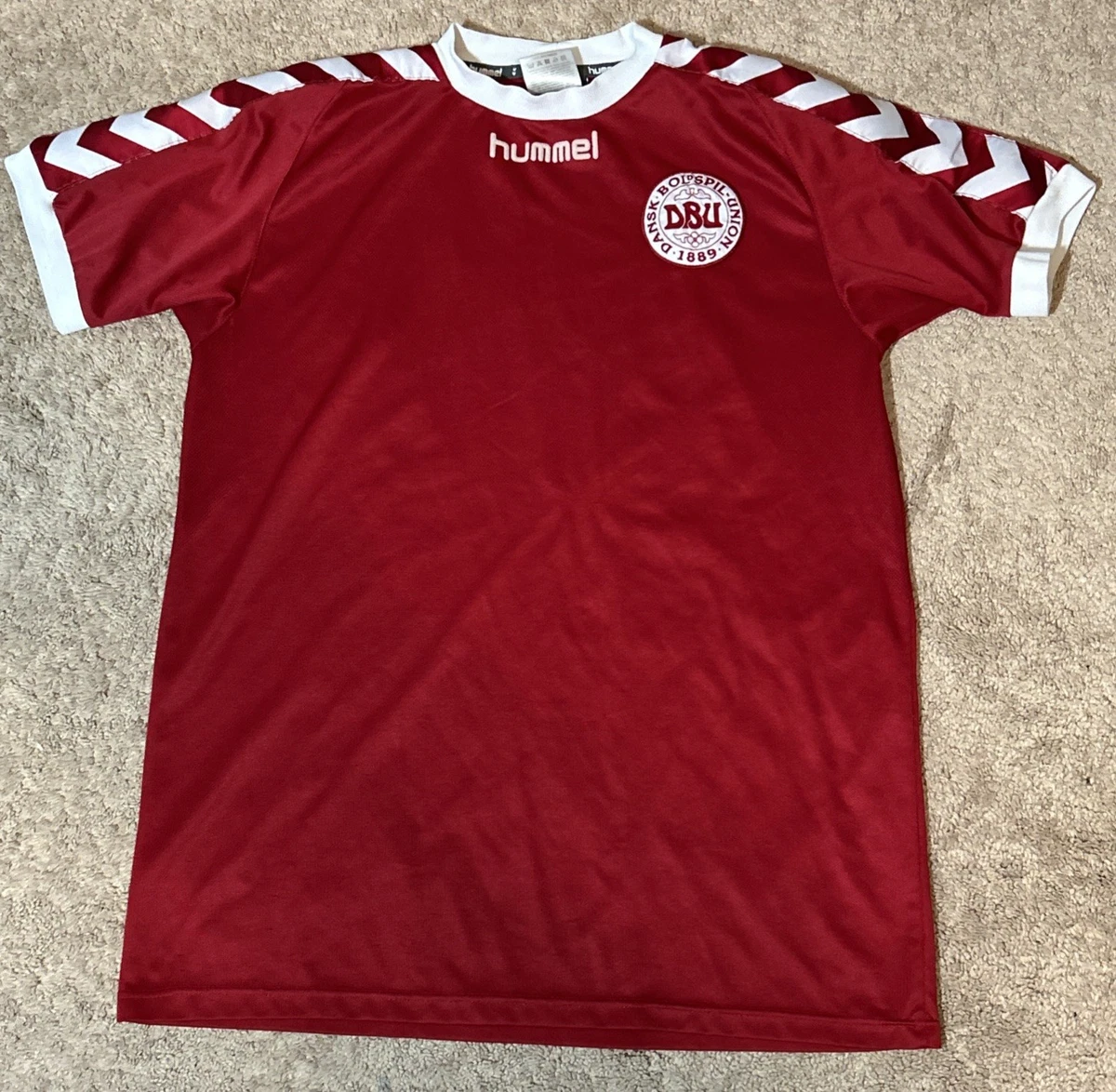 Maillot Vintage Danemark Hummel 2002 - Maillot De Foot Porté