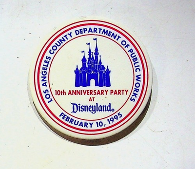 #ad Vtg Disneyland 1995 Commemorative Button Badge Public Works Party $17.46