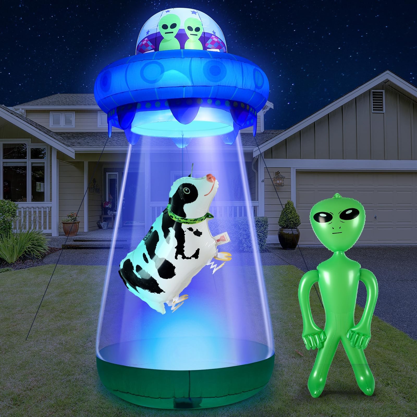 9FT LED Halloween UFO Cow Alien Inflatable Yard Decoration Blow Up Inflatables