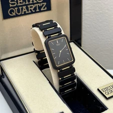 NOS Neo Vintage 1980s Seiko 7320-5980 Two Tone Black Tank Quartz Rare - New Bat