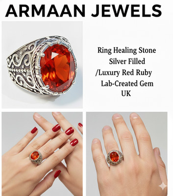 RING LUXUS SILBER IN SIMULIERTEM ROTEM RUBIN EDELSTEIN FÜR MÄNNER/DAMEN BESTES GESCHENK/UK/S