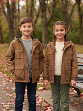 NWOT Old Navy Kids Unisex Boys Water-Resistant Hooded Utility Jacket Brown M 8