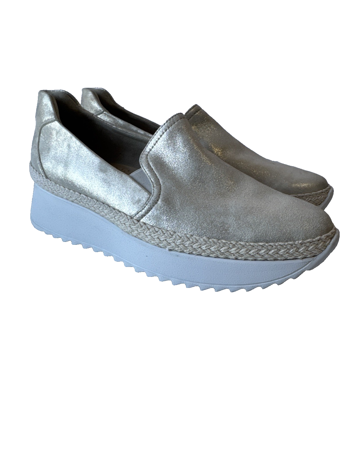 Paul Green Candice Metallic Silver Leather Platform Slip-On Sneakers Women Sz 9