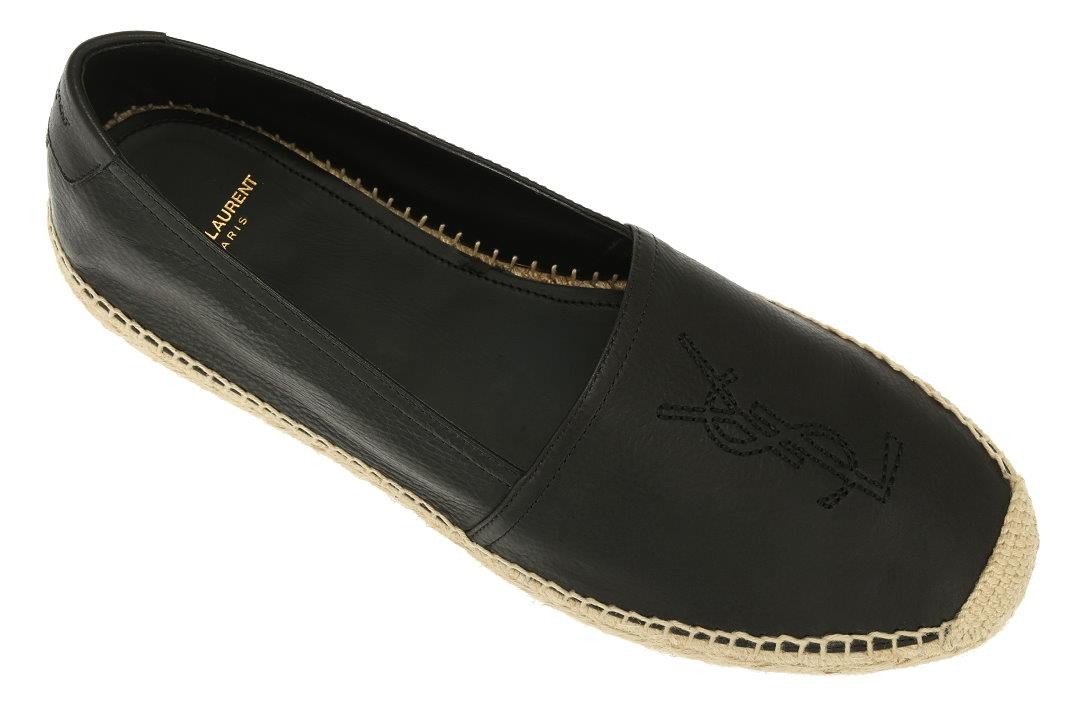 NUOVE SCARPE MOCASSINO DRIVER ESPADRILLAS IN PELLE NERA YSL SAINT LAURENT 43 US 10
