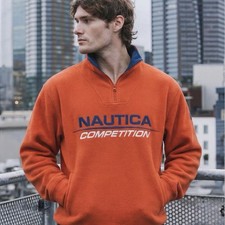 Vintage Nautica Competition 1/4 Zip Fleece Pullover Sweater Mens Small Orange