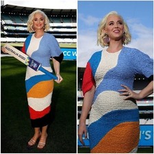 Mara Hoffman Blue Freya Popcorn Color-block Cloqué Midi Dress XS