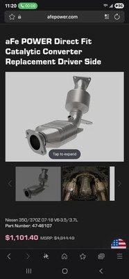 aFe Power Direct Fit Catalytic Converter Driver Side Nissan 350Z/370Z V6 And  PA