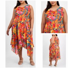 Signature Robbie Bee Plus Size Cowl Neck Sleeveless Handkerchief-Hem Dress 24W