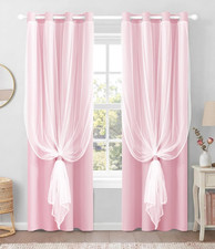 100 Blackout Curtains with Sheer Overlay, 2 Panels Thermal Insulated Double Lay