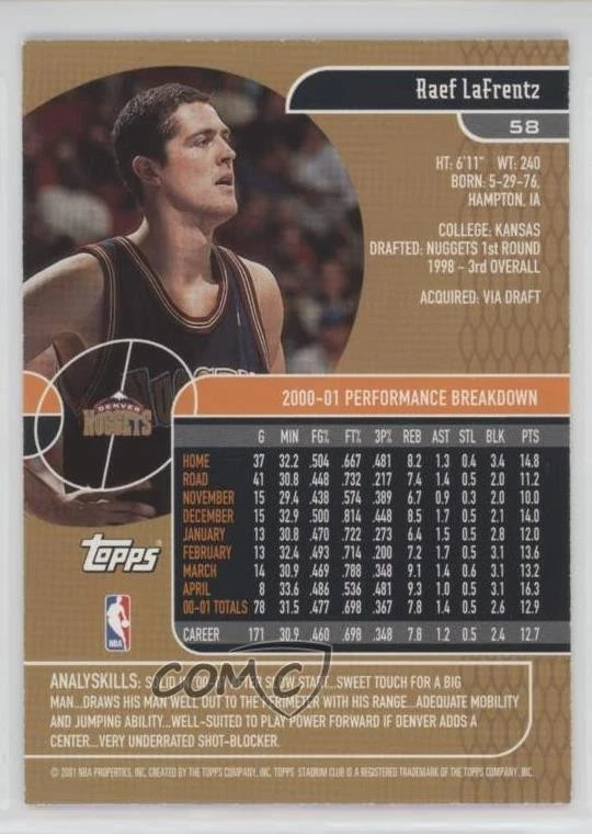 2001-02 Topps Stadium Club Raef LaFrentz #58 - Image 2 of 2