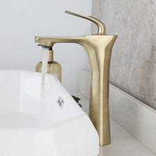 11" Brushed Gold Bathroom Basin Vessel Sink Mixer Faucet Single Lever Brass Taps