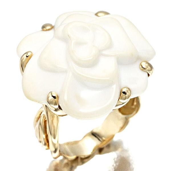 CHANEL Camellia Collection K18YG Chalcedony Ring Flower
