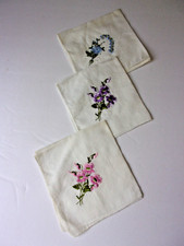 Lot of 3 Vtg Floral Embroidered Hankies Handkerchief