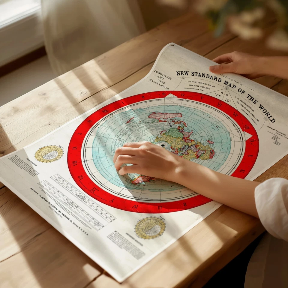 Flat Earth World Map + Patent + Verso Key - 23x32 in. Alexander Gleason's 1892 - Image 4 of 4