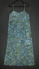 Vintage Handmade Midi Dress Women's Medium Blue Green Paisley Spaghetti Strap