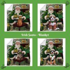 Christmas Irish Santa with Gifts Dog Cat Pet Sherpa Blanket