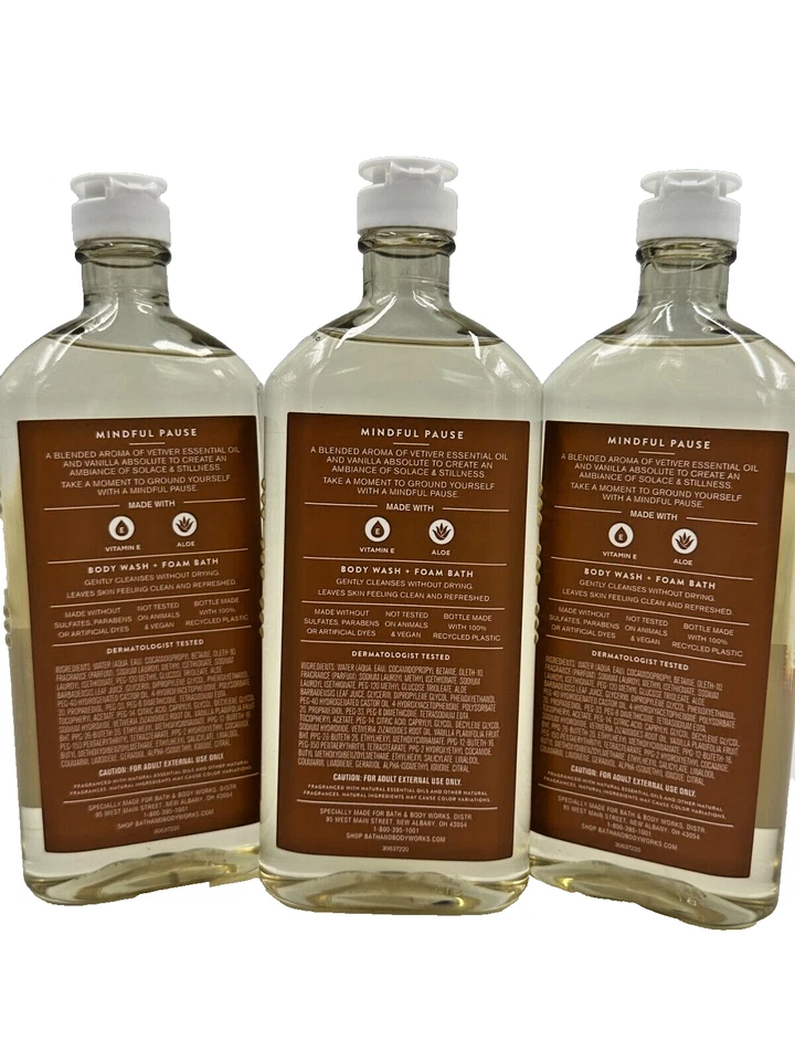 Bath & Body Works Lot 3 Vetiver Vanilla Body Wash Foam Bath Aroma Mindful Pause - Image 2 of 2