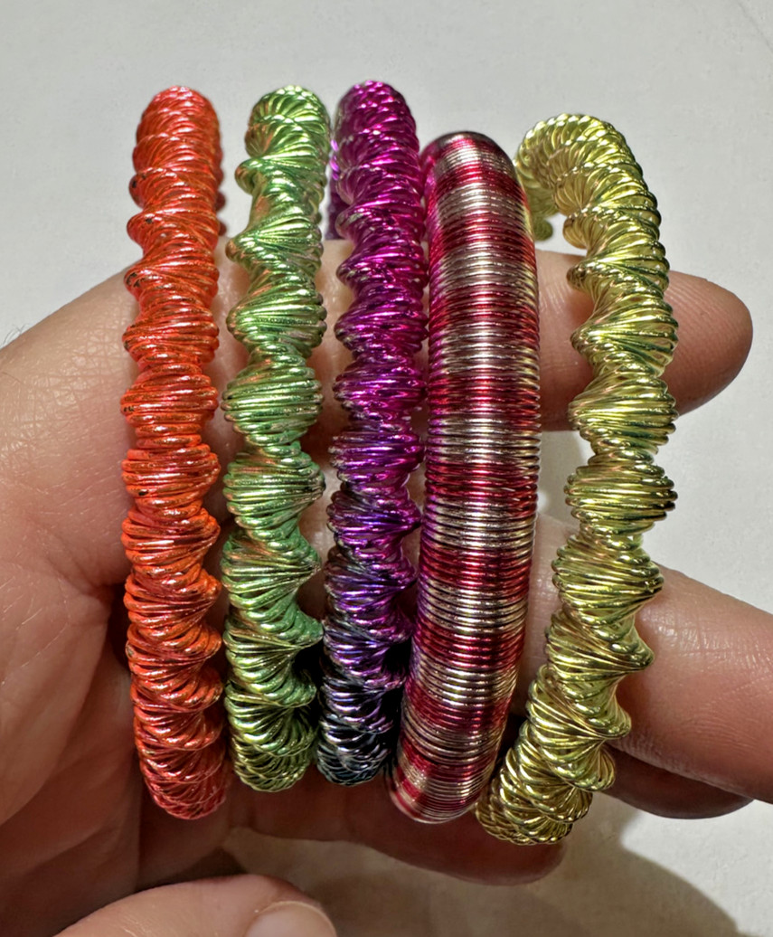 Stackable Coiled Spring Stretch Pink Green Yellow… - image 1