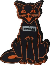 Beware Black Cat Retro Primitives by Kathy Chunky Sitter Halloween Decor