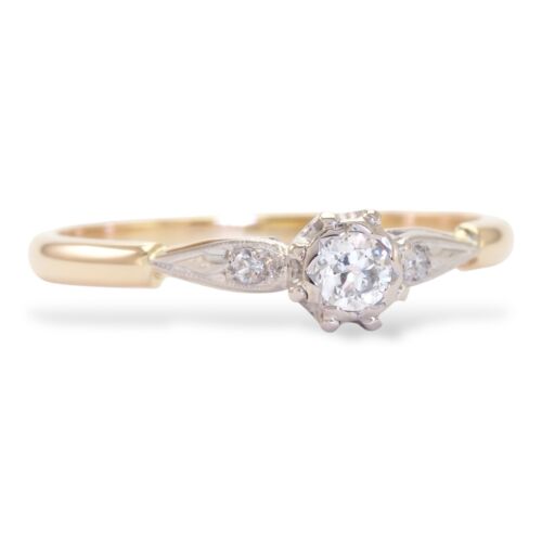 EARLY BRILLIANCE 1940s 18K Yellow & White Gold Early Brilliant Cut Diamond Ring - Picture 8 of 9