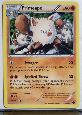 Primeape 53/114 LP RARE XY Steam Siege Pokemon Card - Masakazu