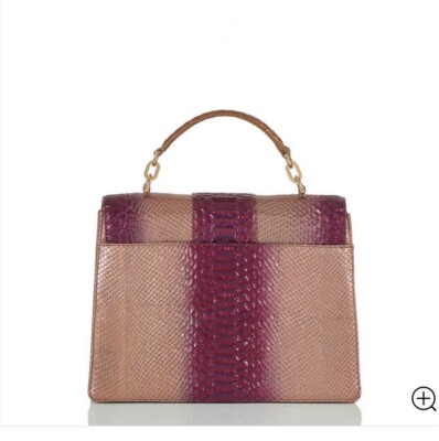 BRAHMIN HALLIE POMEGRANATE HARKNESS Embossed Leather Satchel  display picture 2