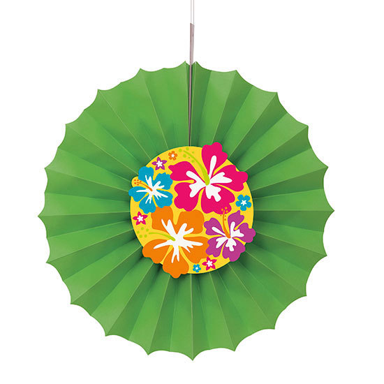 Tropical Flowers Decorative 12"" Paper Fan Hawaiian / Luau Party Decoration - New