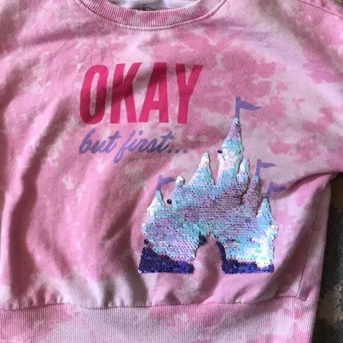 Disney Parks Pink Kids S Sequin Castle Long Sleeve Crew Neck Sweatshirt - Picture 2 of 4