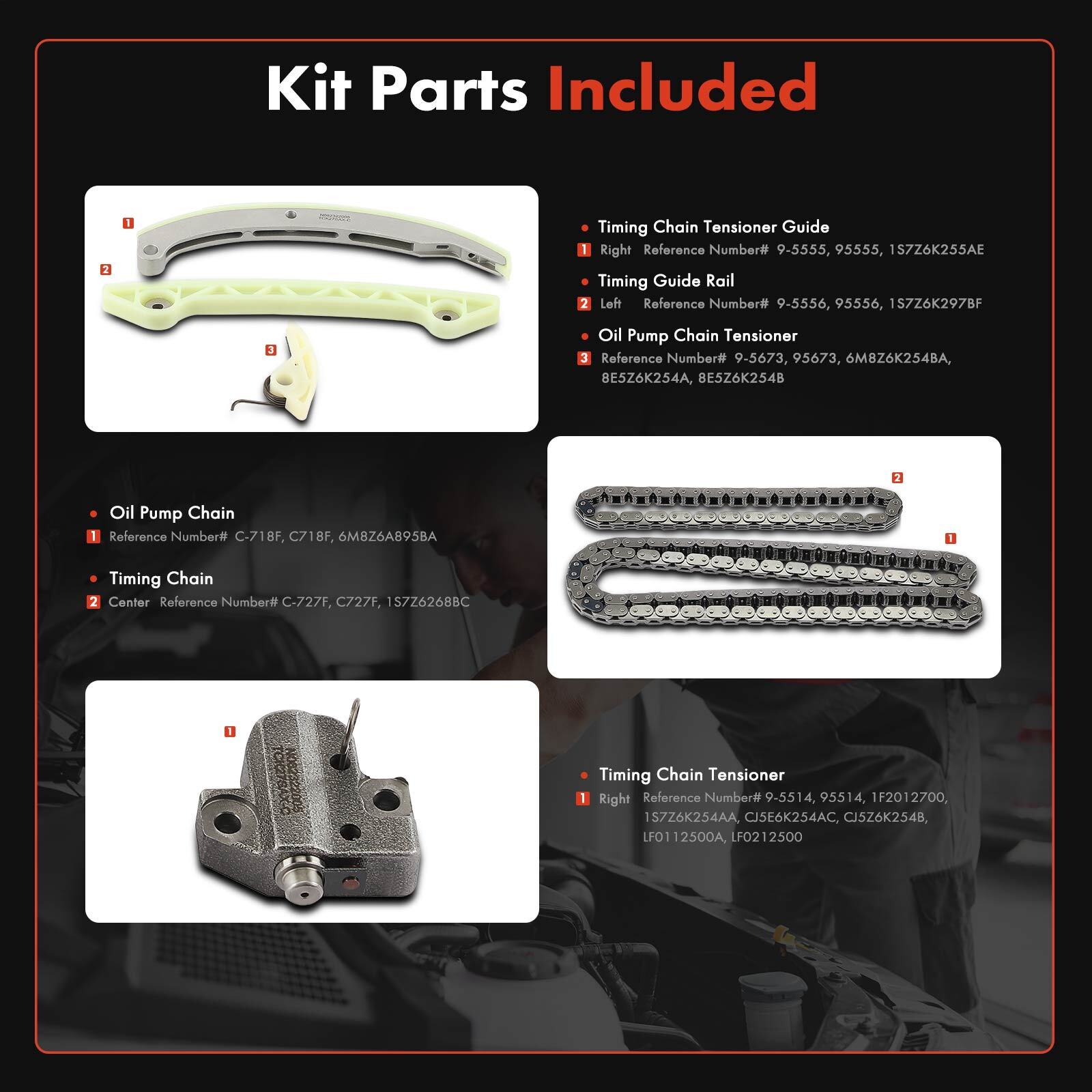 6pcs Engine Timing Chain Kit for Ford C-Max 13-18 Fusion Lincoln MKZ 13-20 DOHC