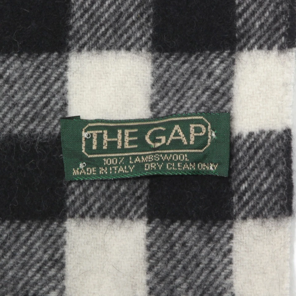 Bufanda de lana de cordero vintage años 90 THE GAP Buffalo a cuadros negro marfil flecos/709 Foto 3 de 3