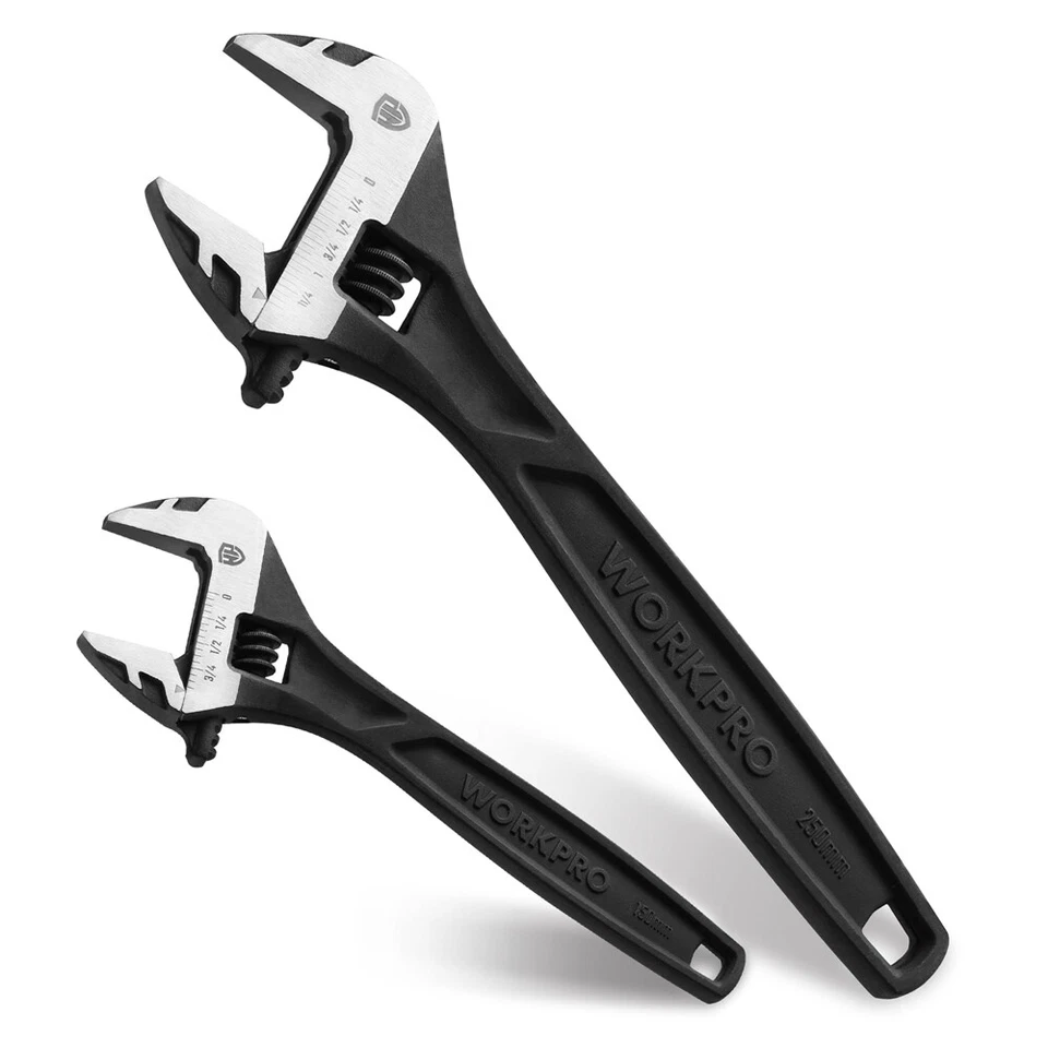 WORKPRO 2PC Adjustable Wrench Set 6" 10" Wide Jaw Wrench with Metric & SAE Scale - Image 2 of 4