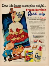 1954 Reddi Wip Whip Cream Topping Vintage Old Print Ad Bisquick Strawberries Top