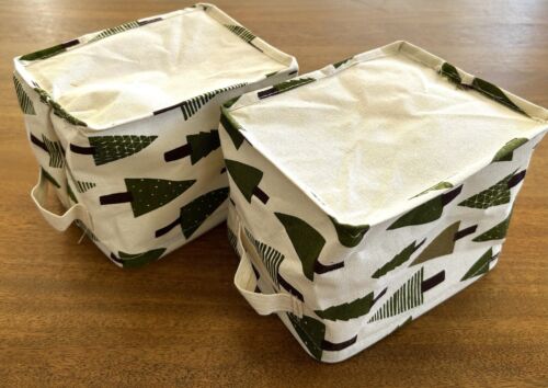 Storage Box Canvas Bin Container- Pine Trees - Set Of Two- New - Picture 3 of 3